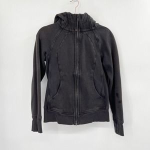 Lululemon Scuba Full Zip Hoodie IV Jacket Black Size 4 Thumbholes‎ Cotton Fleece